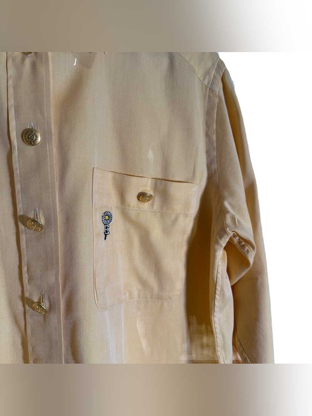 Escada Sport Button Down Shirt Women's Small Cotton Yellow Embroidered VTG - Picture 6 of 7